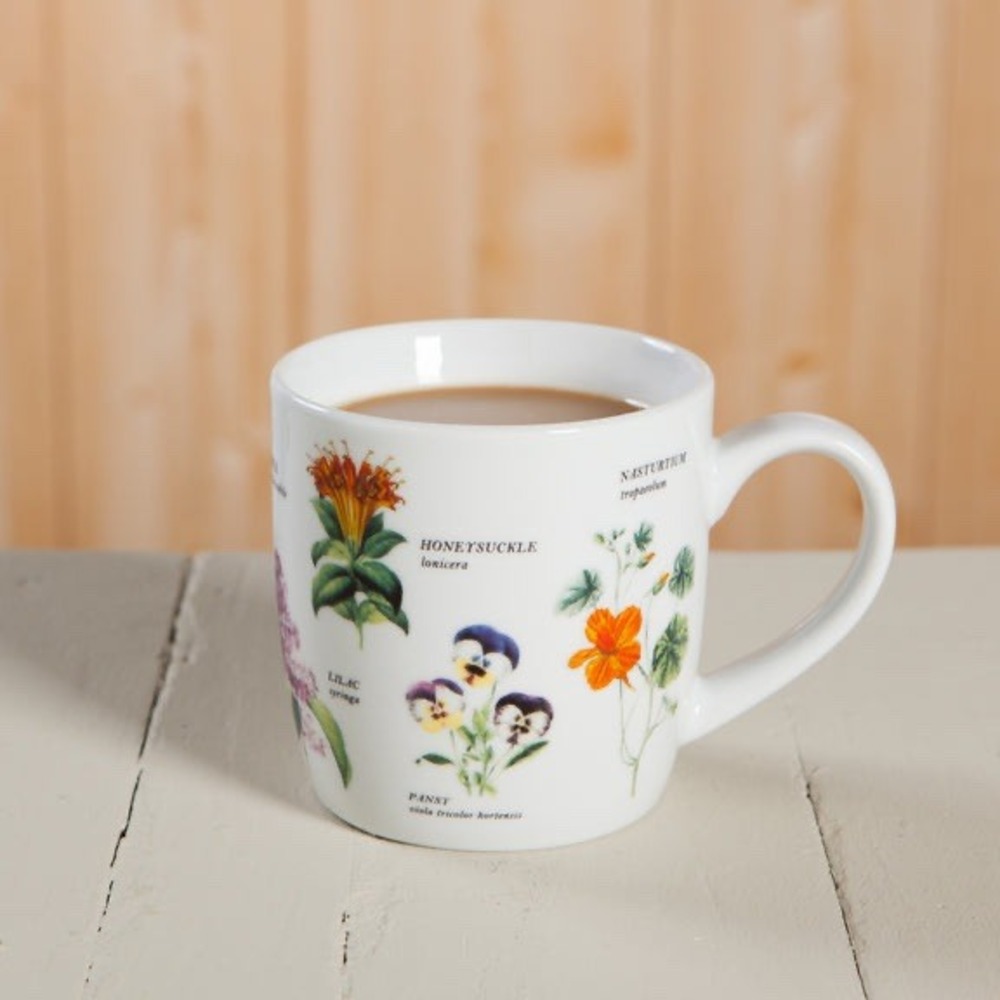 Danica Edible‎ Flowers Botanical Mug Tea Coffee Floral White 12oz Porcelain